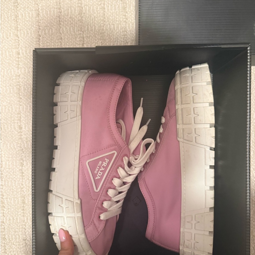 Prada Pink Platform Lace-Up Sneakers